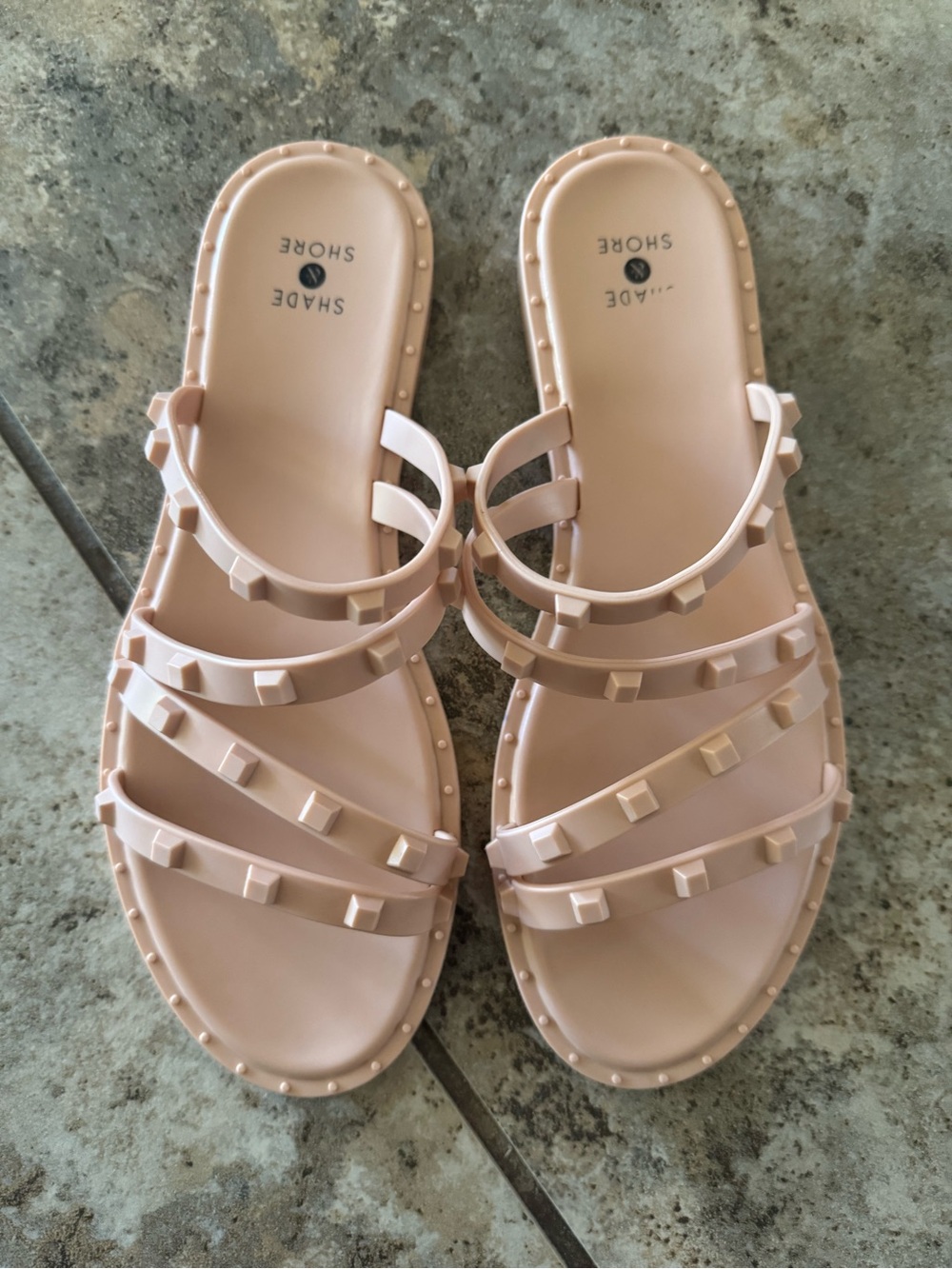Shade And Shore Liv Womens Studded Strap Blush Slide Sandals size 8